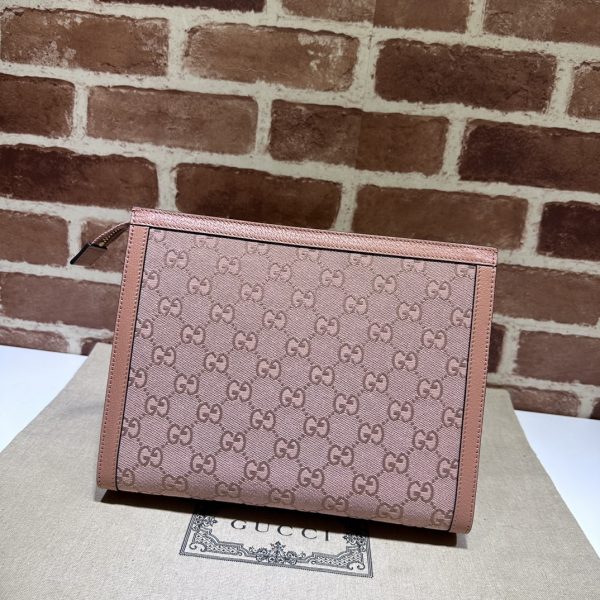 グッチ GGスプリーム クラッチバッグ セカンドバッグ ピンク 625549 5823 ジャンボ GGキャンバス/レザー シルバー金具 - 画像 (3)