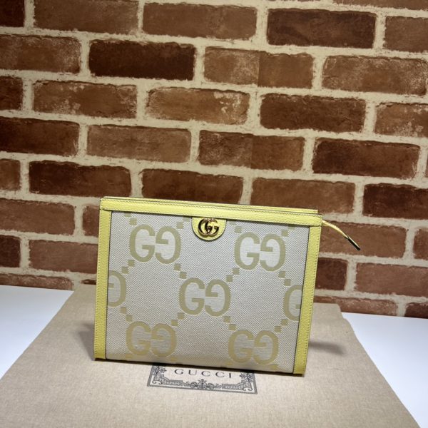グッチ GGスプリーム クラッチバッグ セカンドバッグ イエロー 625549 7412 ジャンボ GGキャンバス/レザー ゴールド金具