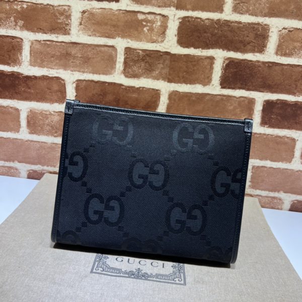 グッチ ジャンボ GG ポーチ ブラック 699318 FABGN 1000 ジャンボ GGキャンバス/レザー シルバー金具 - 画像 (2)