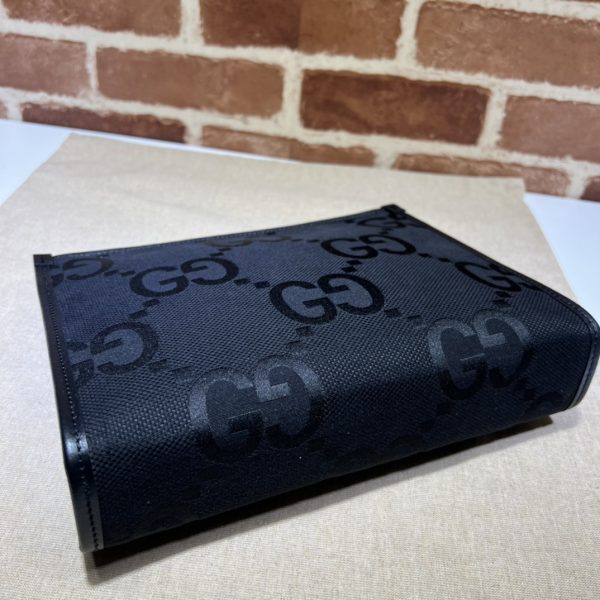 グッチ ジャンボ GG ポーチ ブラック 699318 FABGN 1000 ジャンボ GGキャンバス/レザー シルバー金具 - 画像 (3)