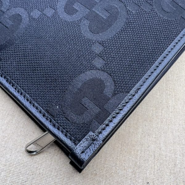 グッチ ジャンボ GG ポーチ ブラック 699318 FABGN 1000 ジャンボ GGキャンバス/レザー シルバー金具 - 画像 (4)