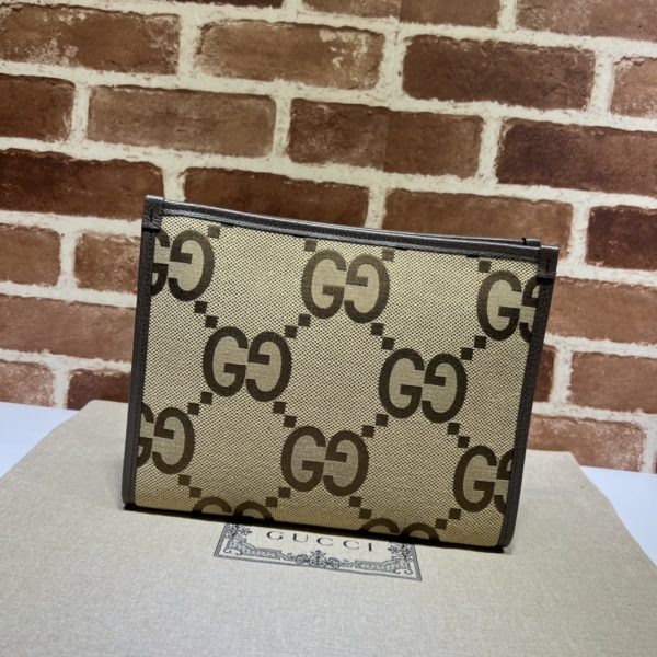 グッチ ジャンボ GG ポーチ ベージュ＆エボニー/ブラウン 699318 96IWG 8745 ジャンボ GGキャンバス/レザー ゴールド金具
