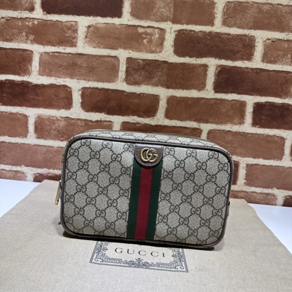 グッチ GUCCI SAVOY ウェブ ストライプ コスメティックケース ベージュ＆エボニー/ブラウン 760019 96IWT 8745 GGスプリーム キャンバス/レザー ゴールド金具