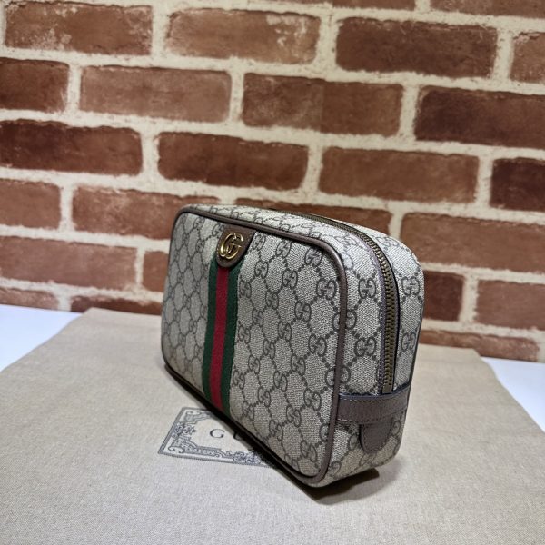 グッチ GUCCI SAVOY ウェブ ストライプ コスメティックケース ベージュ＆エボニー/ブラウン 760019 96IWT 8745 GGスプリーム キャンバス/レザー ゴールド金具 - 画像 (2)