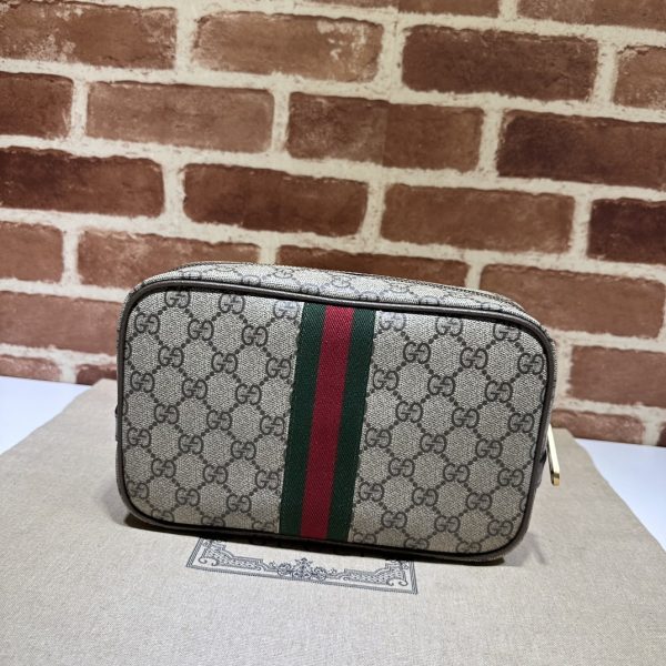 グッチ GUCCI SAVOY ウェブ ストライプ コスメティックケース ベージュ＆エボニー/ブラウン 760019 96IWT 8745 GGスプリーム キャンバス/レザー ゴールド金具 - 画像 (3)