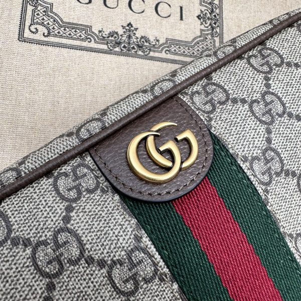 グッチ GUCCI SAVOY ウェブ ストライプ コスメティックケース ベージュ＆エボニー/ブラウン 760019 96IWT 8745 GGスプリーム キャンバス/レザー ゴールド金具 - 画像 (5)