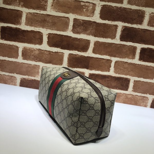 グッチ GUCCI SAVOY ミディアム GG コスメティックケース ベージュ＆エボニー/ブラウン 572767 9IK3T 8745 GGスプリーム キャンバス/レザー ゴールド金具 - 画像 (2)