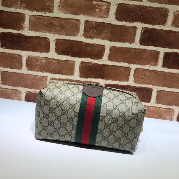 グッチ GUCCI SAVOY ミディアム GG コスメティックケース ベージュ＆エボニー/ブラウン 572767 9IK3T 8745 GGスプリーム キャンバス/レザー ゴールド金具 - 画像 (3)
