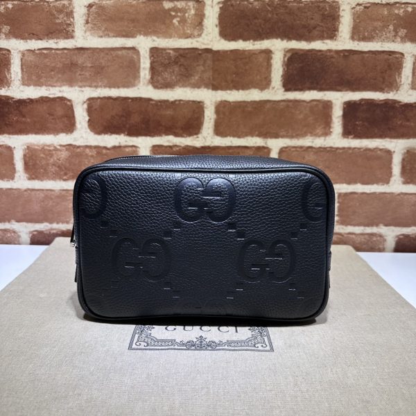 グッチ ジャンボGG コスメティックケース ブラック 766957 AABY0 1000 ジャンボ GG レザー シルバー金具