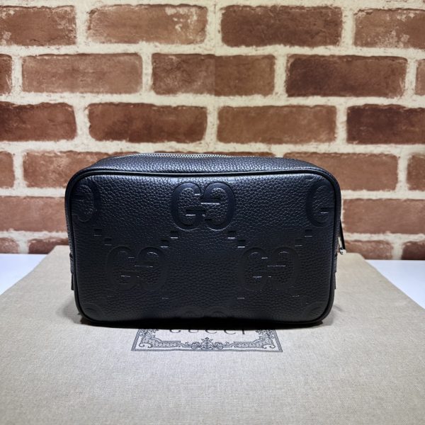 グッチ ジャンボGG コスメティックケース ブラック 766957 AABY0 1000 ジャンボ GG レザー シルバー金具 - 画像 (2)