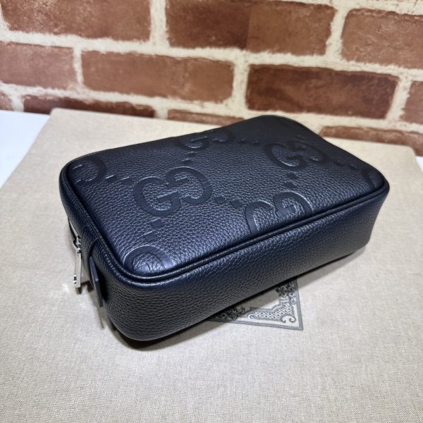 グッチ ジャンボGG コスメティックケース ブラック 766957 AABY0 1000 ジャンボ GG レザー シルバー金具 - 画像 (3)
