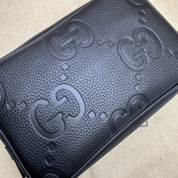 グッチ ジャンボGG コスメティックケース ブラック 766957 AABY0 1000 ジャンボ GG レザー シルバー金具 - 画像 (4)