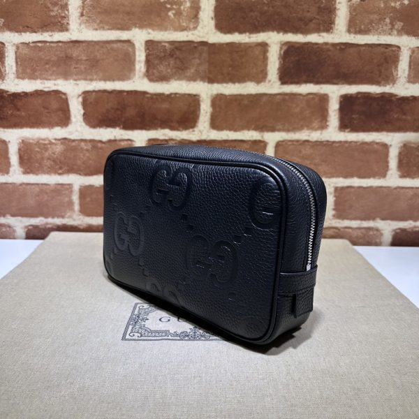 グッチ ジャンボGG コスメティックケース ブラック 766957 AABY0 1000 ジャンボ GG レザー シルバー金具 - 画像 (6)
