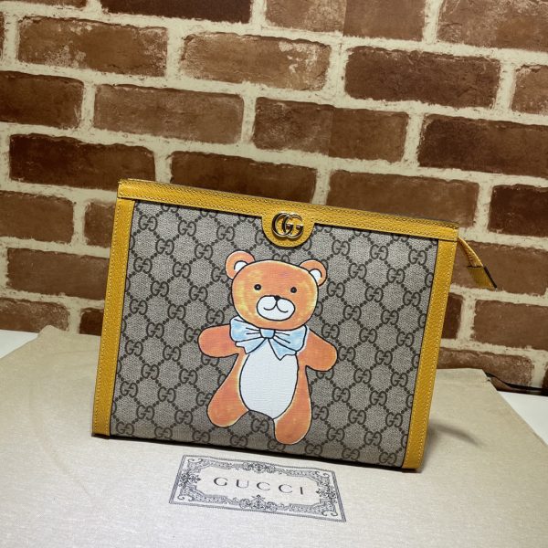 グッチ GGスプリーム クラッチバッグ EXO KAI コラボ ベージュ/オレンジ 660513 2YQAG 8695 GGスプリームキャンバス/レザー シルバー金具