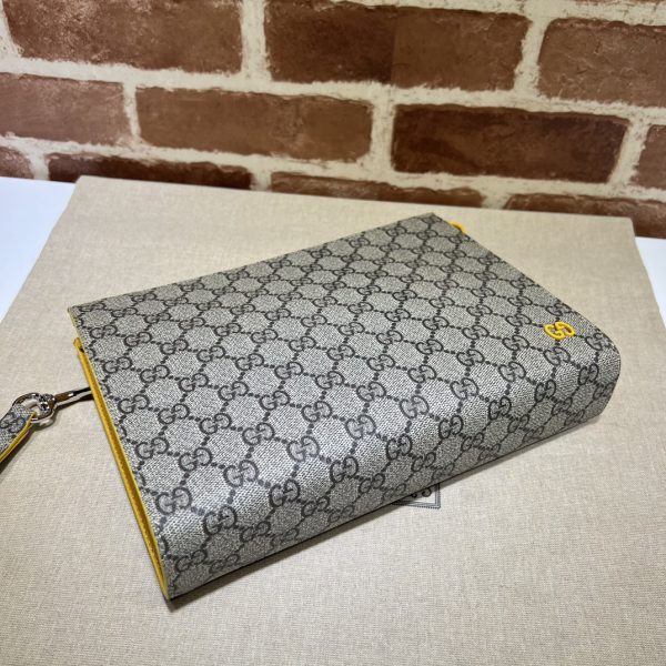 グッチ GG ディテール付き ポーチ ベージュ＆エボニー/イエロー 768255 FACQC 9750 GGスプリームキャンバス/レザー シルバー金具 - 画像 (4)