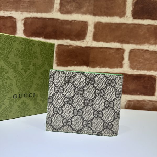 グッチ 財布 GGディテール付きウォレット ベージュ＆エボニー/グリーン 768243 FACQC 3404 GGスプリームキャンバス/レザー グリーン金具 - 画像 (2)