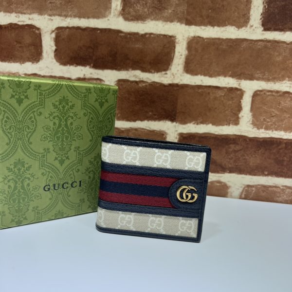 グッチ オフィディア GG スプリーム ウォレット 2つ折り財布 ベージュ×ブルー 597606 96IWT 4076 GGキャンバス×レザー ゴールド金具
