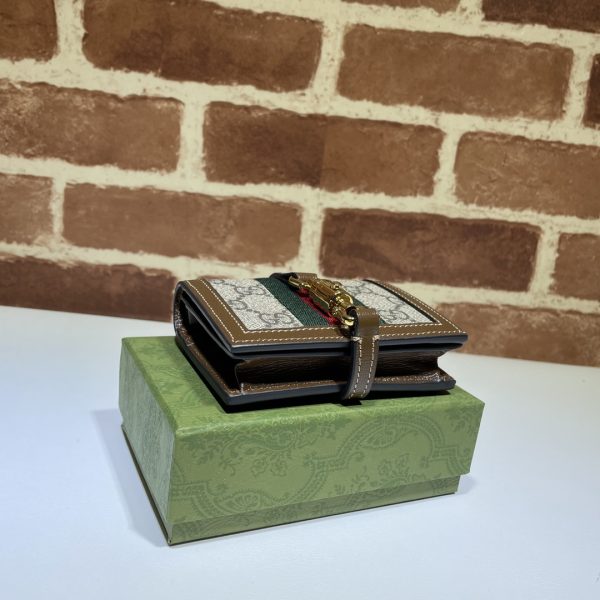 グッチ ジャッキー 1961 カードケース ウォレット（コイン＆紙幣入れ付き） ベージュ＆エボニー/ブラウン 645536 HUHHG 8565 GGスプリーム キャンバス レザー ゴールド金具 - 画像 (3)
