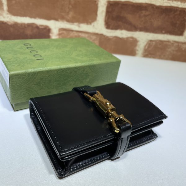 グッチ ジャッキー 1961 カードケース ウォレット（コイン＆紙幣入れ付き） ブラック 645536 14J0G 1000 レザー ゴールド金具 - 画像 (3)