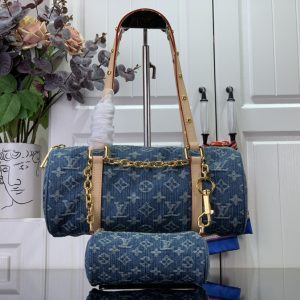 最高級ルイヴィトンスーパーコピー ルイヴィトンバッグコピー 新作 LV リミックス パピヨン MM ブルーデニム M46830 モノグラム・デニム ゴールド金具
