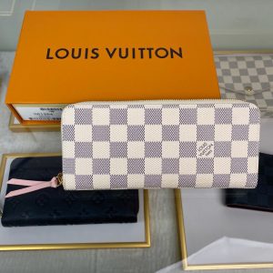 最高級ルイヴィトンスーパーコピー ルイヴィトン財布コピー ポルトフォイユ･クレマンス ローズ・バレリーヌ N61264 ダミエ･アズール キャンバス ゴールド金具
