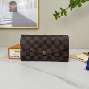 最高級ルイヴィトンスーパーコピー ルイヴィトン財布コピー ポルトフォイユ・サラ ローズ・バレリーヌ N60114 ダミエ・エベヌ キャンバス ゴールド金具