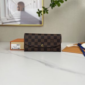 最高級ルイヴィトンスーパーコピー ルイヴィトン財布コピー ポルトフォイユ･エミリー ローズ・バレリーヌ N60214 ダミエ･エベヌ キャンバス ゴールド金具