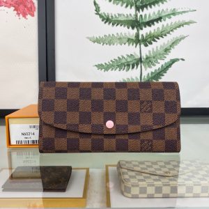 最高級ルイヴィトンスーパーコピー ルイヴィトン財布コピー ポルトフォイユ･エミリー ローズバレリーヌ（ピンク） N60214 ダミエ･エベヌ キャンバス ゴールド金具