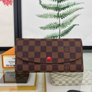 最高級ルイヴィトンスーパーコピー ルイヴィトン財布コピー ポルトフォイユ･エミリー コクリコ（レッド） N63544 ダミエ･エベヌ キャンバス ゴールド金具
