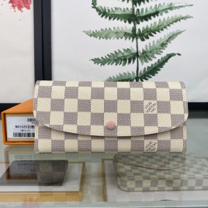 最高級ルイヴィトンスーパーコピー ルイヴィトン財布コピー ポルトフォイユ･エミリー ローズバレリーヌ（ピンク） N41625 ダミエ･アズール キャンバス ゴールド金具