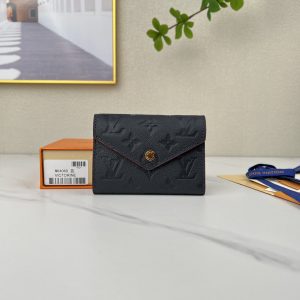 最高級ルイヴィトンスーパーコピー ルイヴィトン財布コピー ポルトフォイユ･ヴィクトリーヌ ネイビー ブルー M83590 モノグラム･アンプラント レザー ゴールド金具
