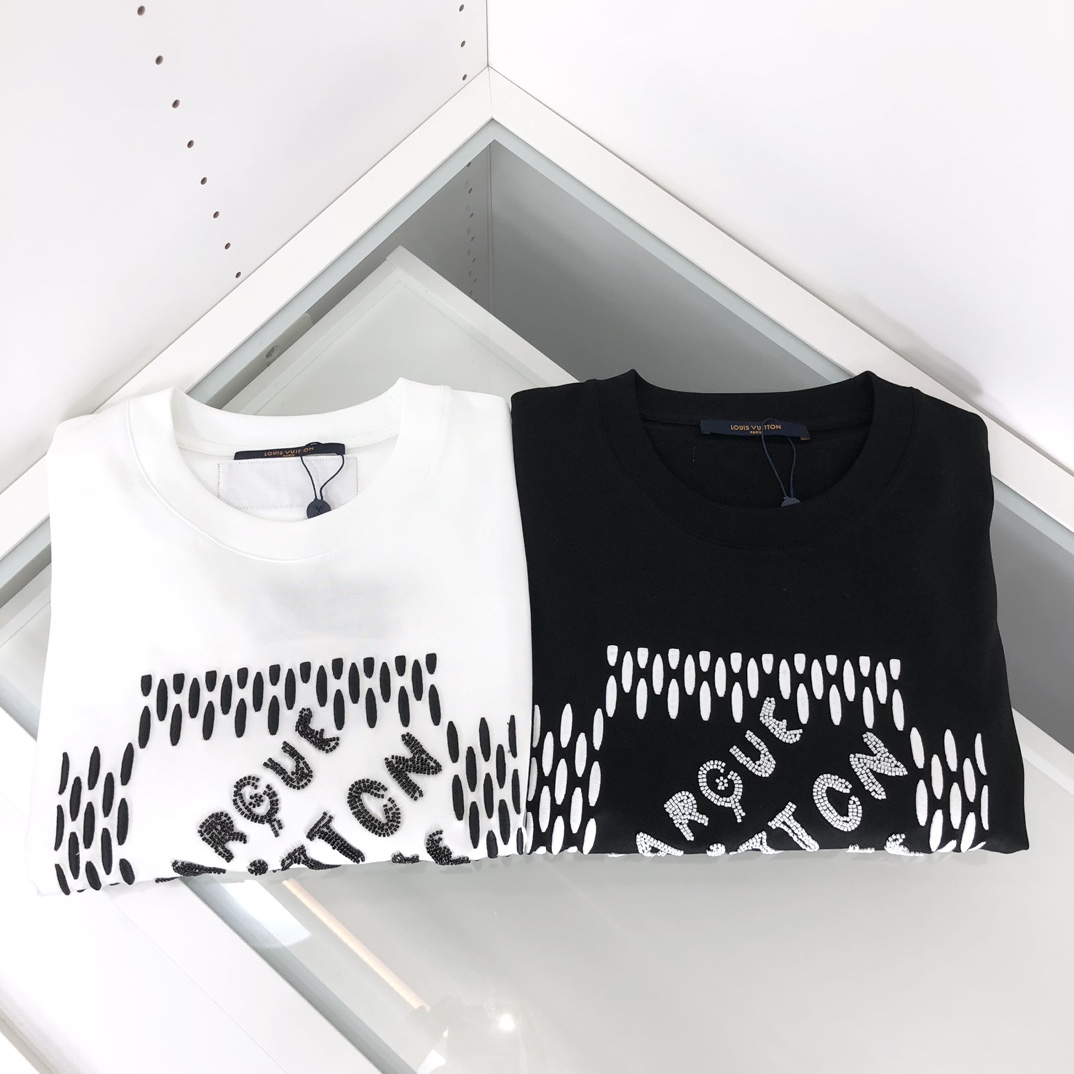 最高級ルイヴィトンスーパーコピー服 ルイヴィトンTシャツコピー エンブロイダードシグネチャーコットンTシャツ ブラック 1AFJFH コットン 100% - 画像 (2)