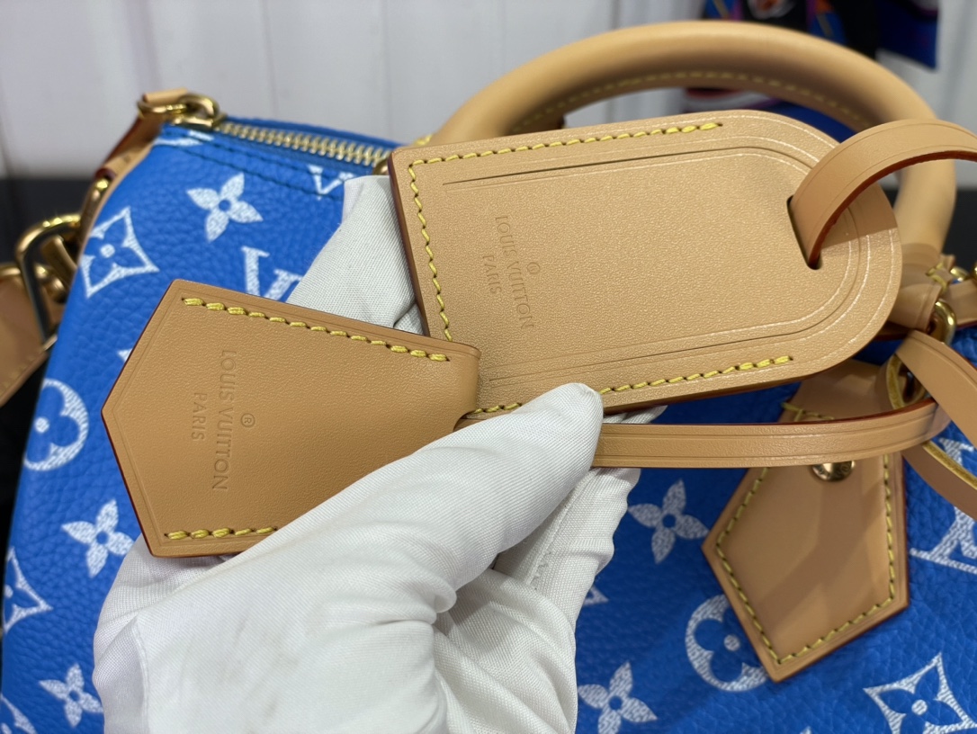 最高級ルイヴィトンスーパーコピー ルイヴィトン ハンドバッグ コピー スピーディ P9 バンドリエール 25 ブルー M24424 カーフレザー ゴールド金具 - 画像 (6)