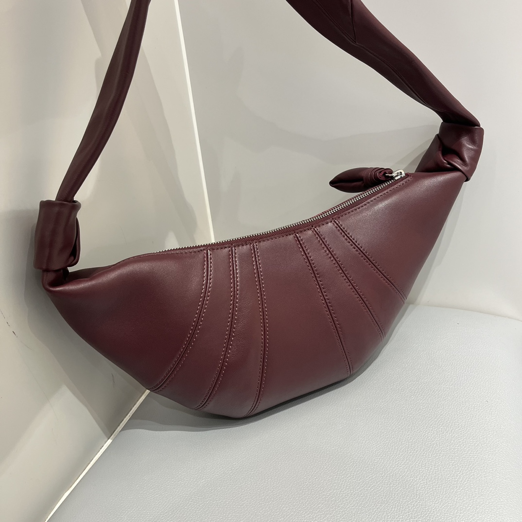 ルメール バッグ クロワッサン バッグ M ワインレッド BG0001LL095 ラムスキン 100% コットン 100% シルバー金具 - 画像 (9)