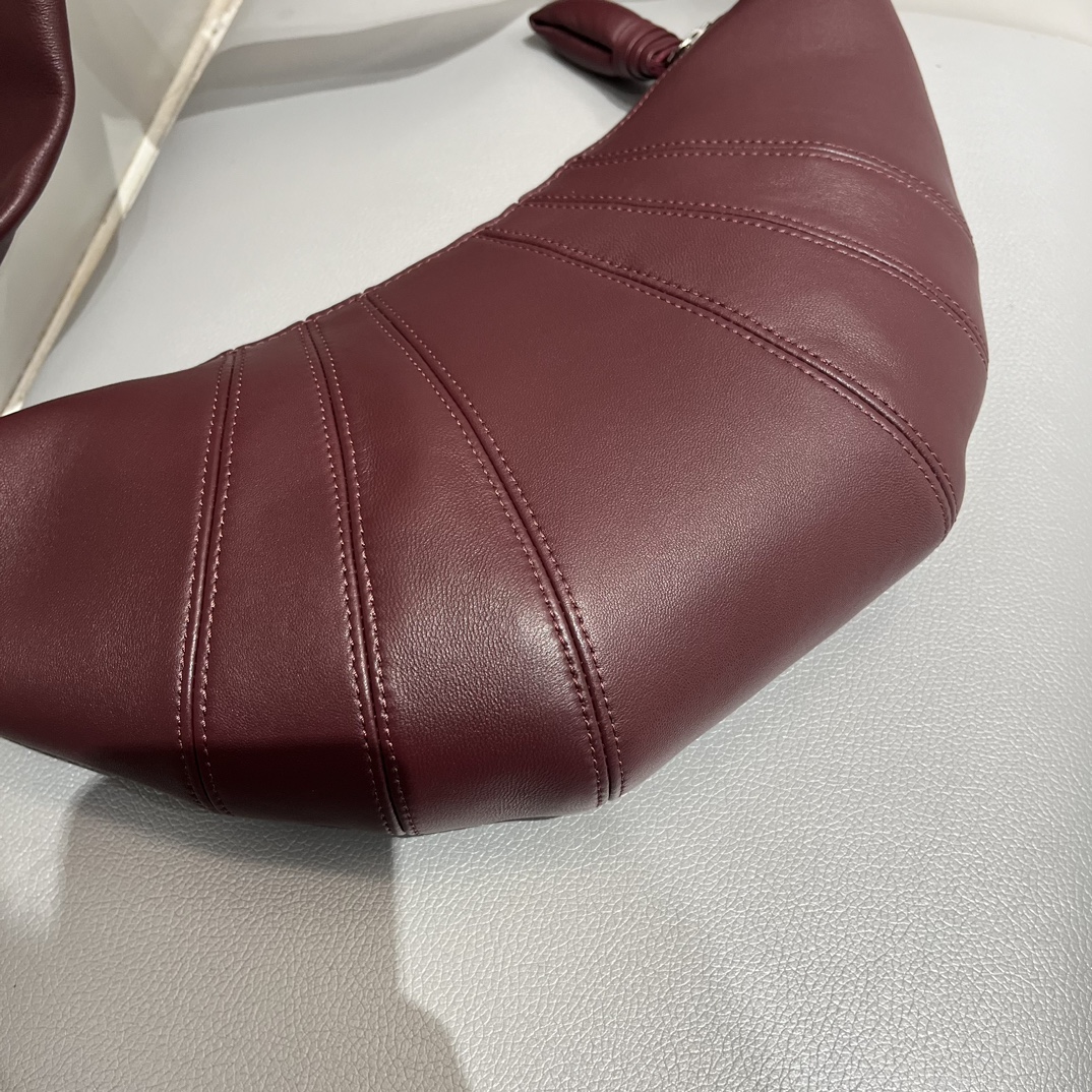 ルメール バッグ クロワッサン バッグ M ワインレッド BG0001LL095 ラムスキン 100% コットン 100% シルバー金具 - 画像 (8)