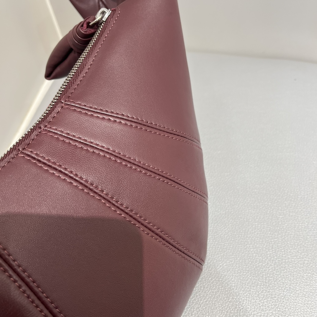 ルメール バッグ クロワッサン バッグ M ワインレッド BG0001LL095 ラムスキン 100% コットン 100% シルバー金具 - 画像 (4)