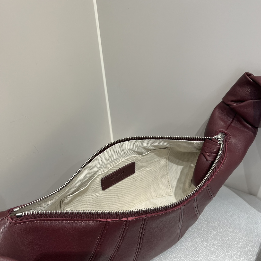 ルメール バッグ クロワッサン バッグ M ワインレッド BG0001LL095 ラムスキン 100% コットン 100% シルバー金具 - 画像 (3)