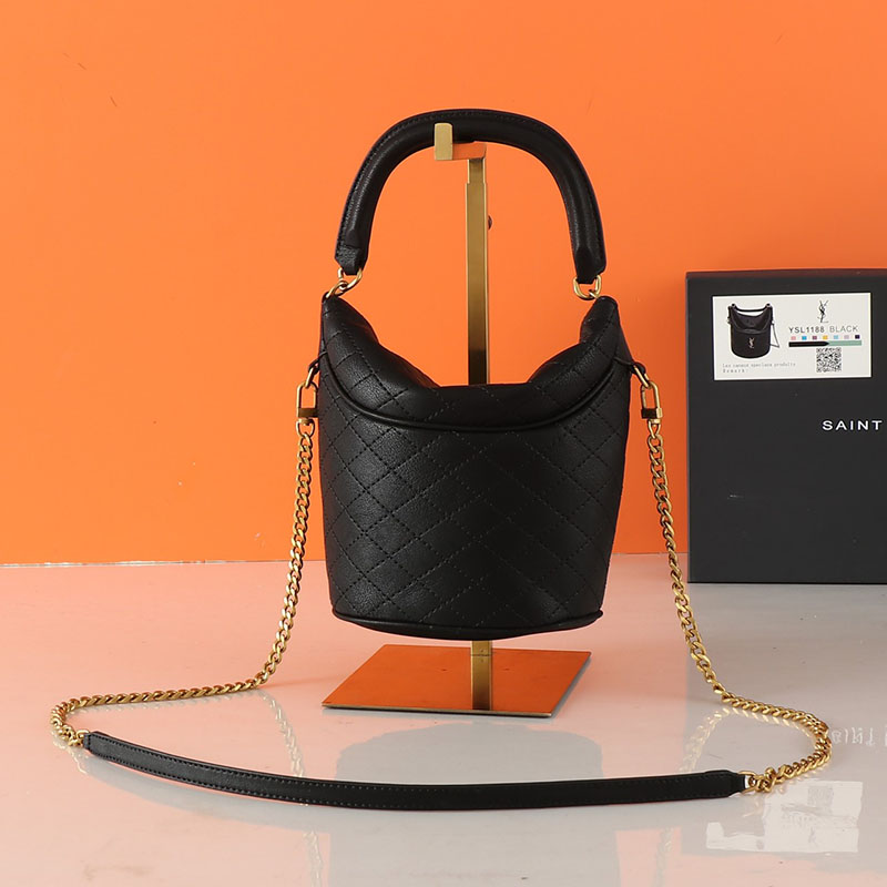 N品 YSL サンローラン ギャビー バケットバッグ ブラック 7639611EL071000 ラムスキン ゴールド金具 激安優良店 - 画像 (6)