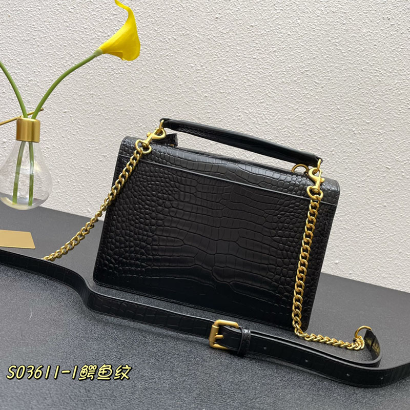 N品 YSL サンローラン ショルダーバッグ サンセット ミディアム ブラック 442906DND0J1000 カーフスキン ゴールド金具 激安優良店 - 画像 (8)