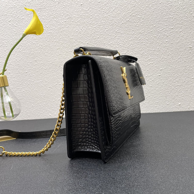 N品 YSL サンローラン ショルダーバッグ サンセット ミディアム ブラック 442906DND0J1000 カーフスキン ゴールド金具 激安優良店 - 画像 (6)