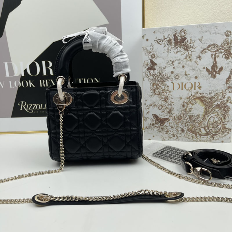 N品 DIOR ディオール Lady Dior バッグ ミニ M0505ONGE_M900 黒 ブラック ゴールド金具 激安優良店 - 画像 (3)