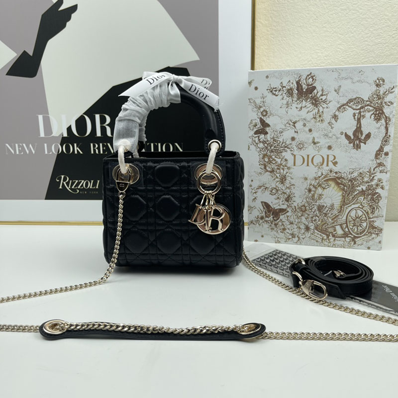 N品 DIOR ディオール Lady Dior バッグ ミニ M0505ONGE_M900 黒 ブラック ゴールド金具 激安優良店 - 画像 (2)