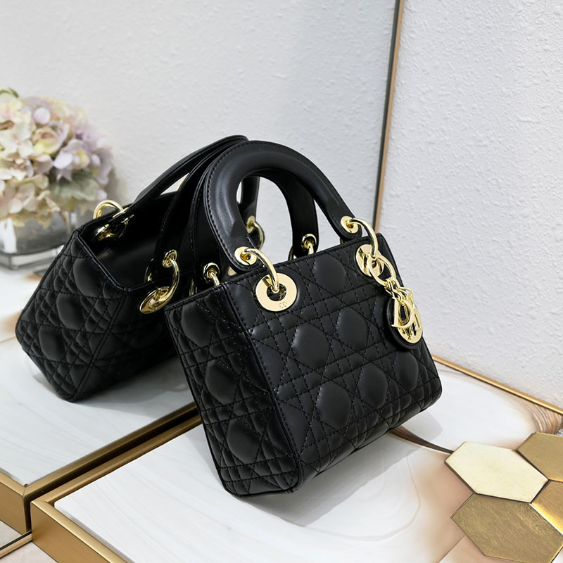 N品 DIOR ディオール Lady Dior バッグ ミニ M0505ONGE_M900 黒 ブラック ゴールド金具 激安優良店 - 画像 (8)