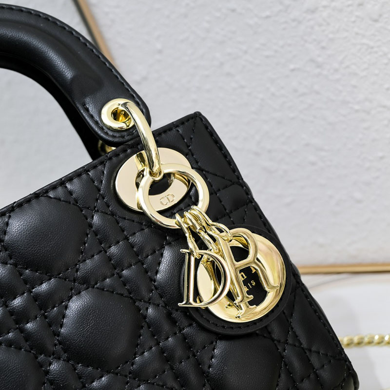 N品 DIOR ディオール Lady Dior バッグ ミニ M0505ONGE_M900 黒 ブラック ゴールド金具 激安優良店 - 画像 (5)
