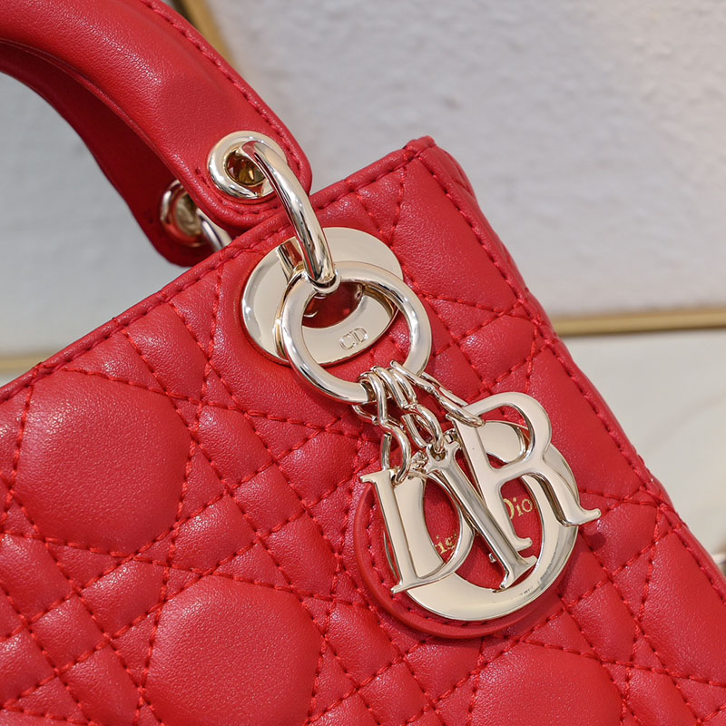 N品 DIOR ディオール Lady Dior バッグ ミニ M0505ONGE_M63R レッド ゴールド金具 激安優良店 - 画像 (9)