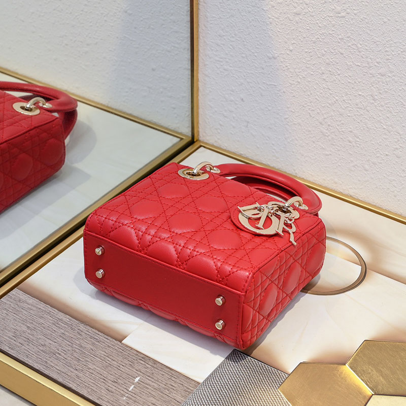 N品 DIOR ディオール Lady Dior バッグ ミニ M0505ONGE_M63R レッド ゴールド金具 激安優良店 - 画像 (5)