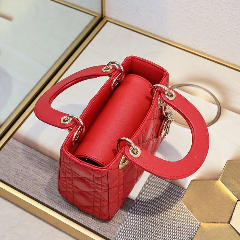 N品 DIOR ディオール Lady Dior バッグ ミニ M0505ONGE_M63R レッド ゴールド金具 激安優良店 - 画像 (4)