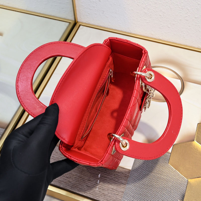 N品 DIOR ディオール Lady Dior バッグ ミニ M0505ONGE_M63R レッド ゴールド金具 激安優良店 - 画像 (3)
