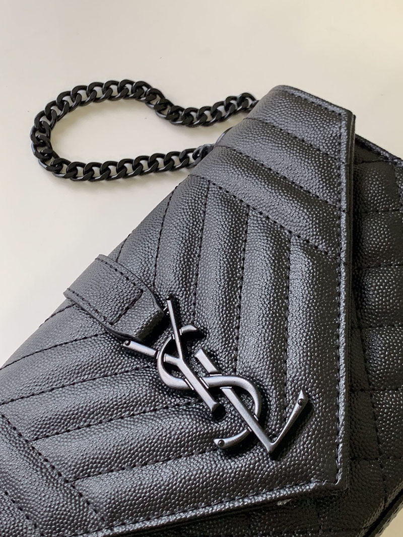 N品 YSL サンローラン ショルダーバッグ エンヴェロップ スモール ブラック 600195BOW981000 ラムスキン ブラック金具 - 画像 (6)