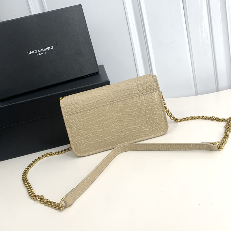 N品 YSL サンローラン ミニバッグ モノグラム ストラップ付き携帯電話ホルダー ダークベージュ 635095DND1J2721 カーフスキンレザー ゴールド金具 - 画像 (8)